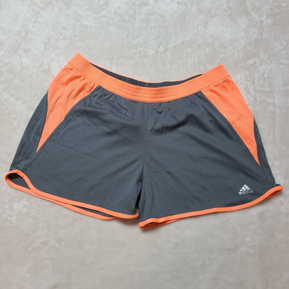 Adidas Running Shorts Women's XL Gray Orange Climalite Mesh Athletic Gym Running